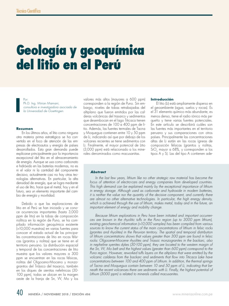 Geologia y Geoquimica Del Litio | PDF | Litio | Roca (geología)