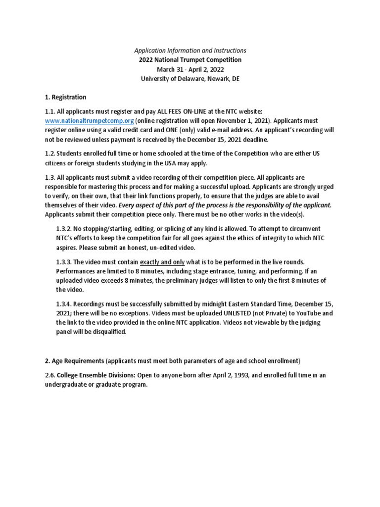 2022 National Trumpet Competition: Application Information and ...