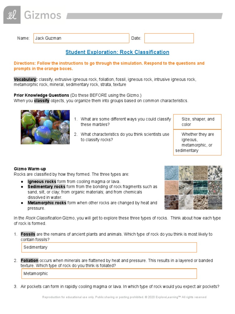 Student Exploration: Rock Classification | PDF | Rock (Geology ...