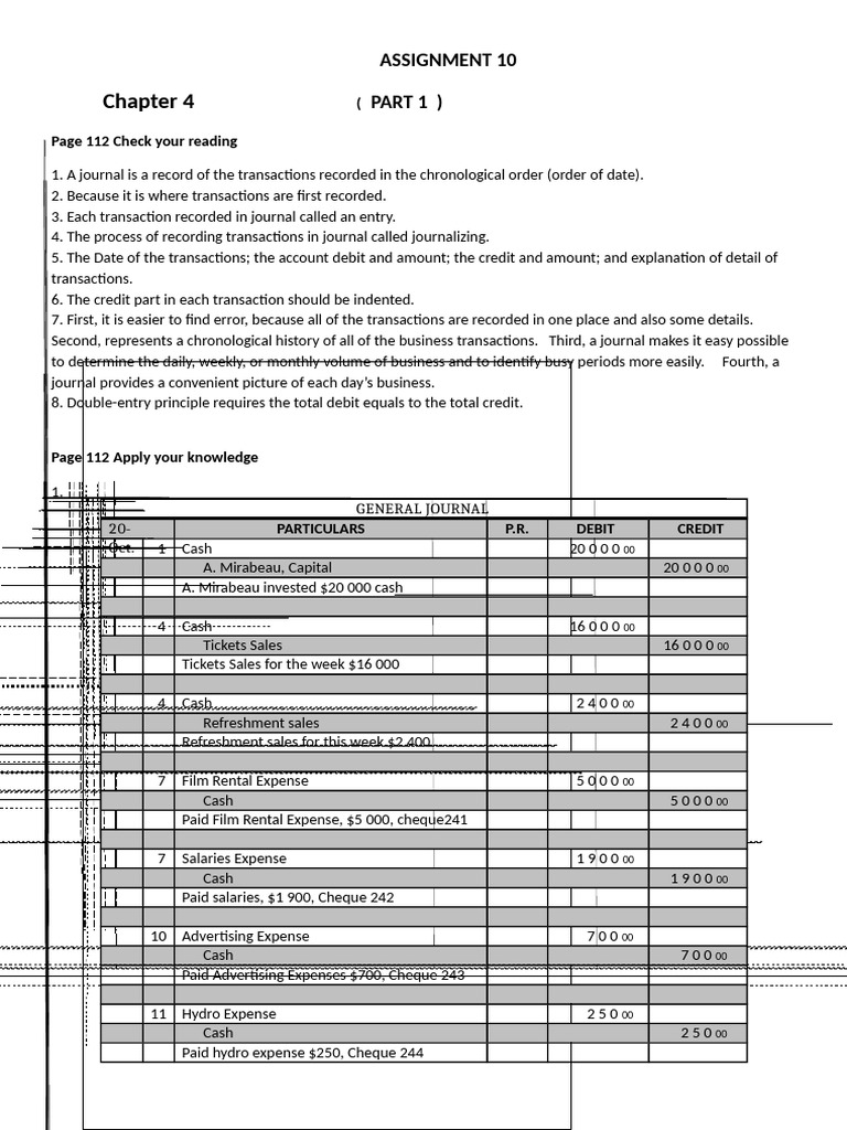 Accounting Assignment 10 | PDF | Debits And Credits | Accounts Payable