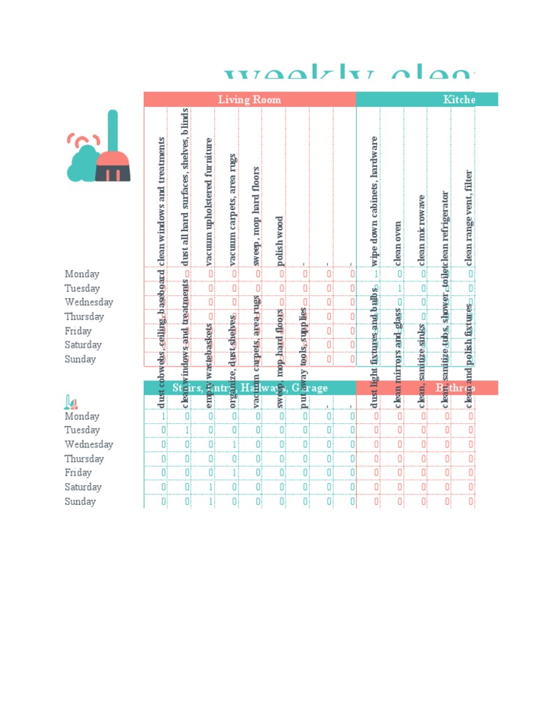 Cute Weekly Cleaning Checklist Template | PDF | Bathroom | Vacuum Cleaner