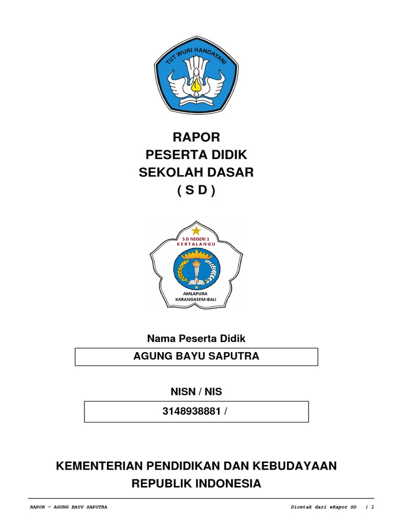 Rapor Peserta Didik SD Agung Bayu | PDF