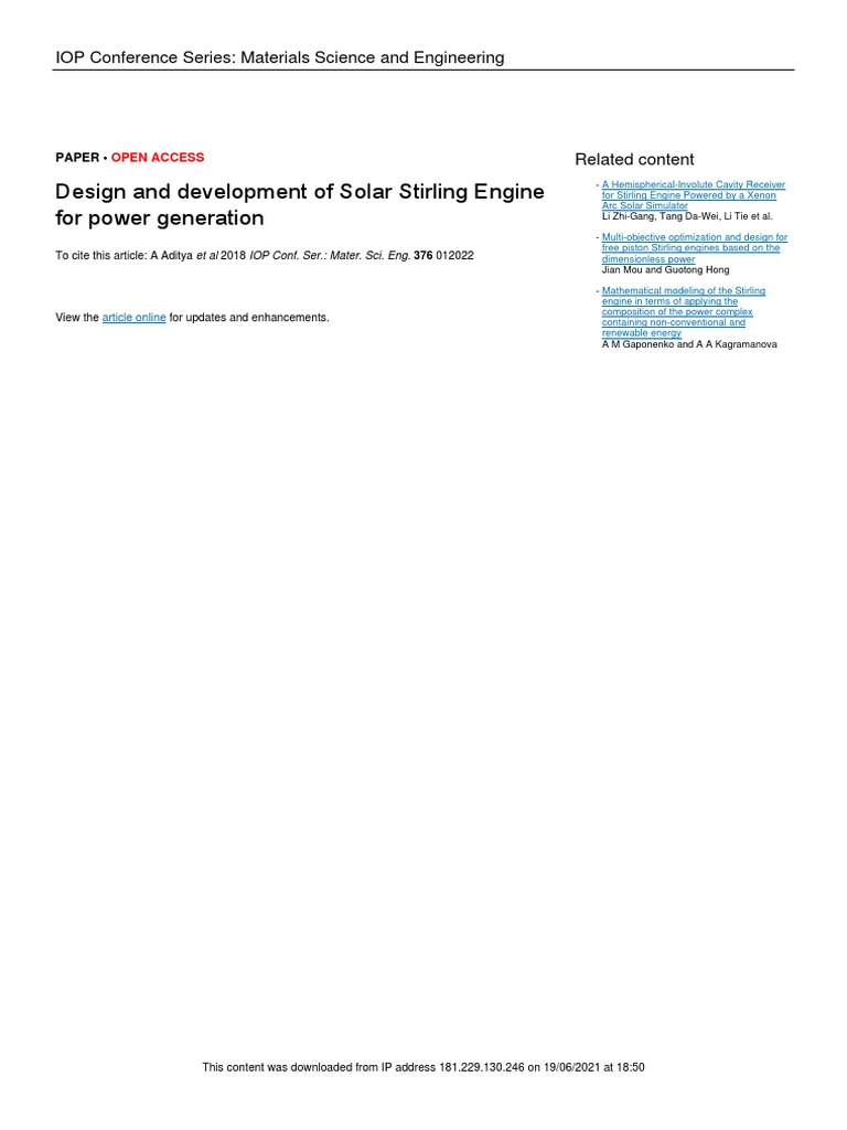 Solar Stirling Engine Design for Power | PDF | Engines | Mechanical ...