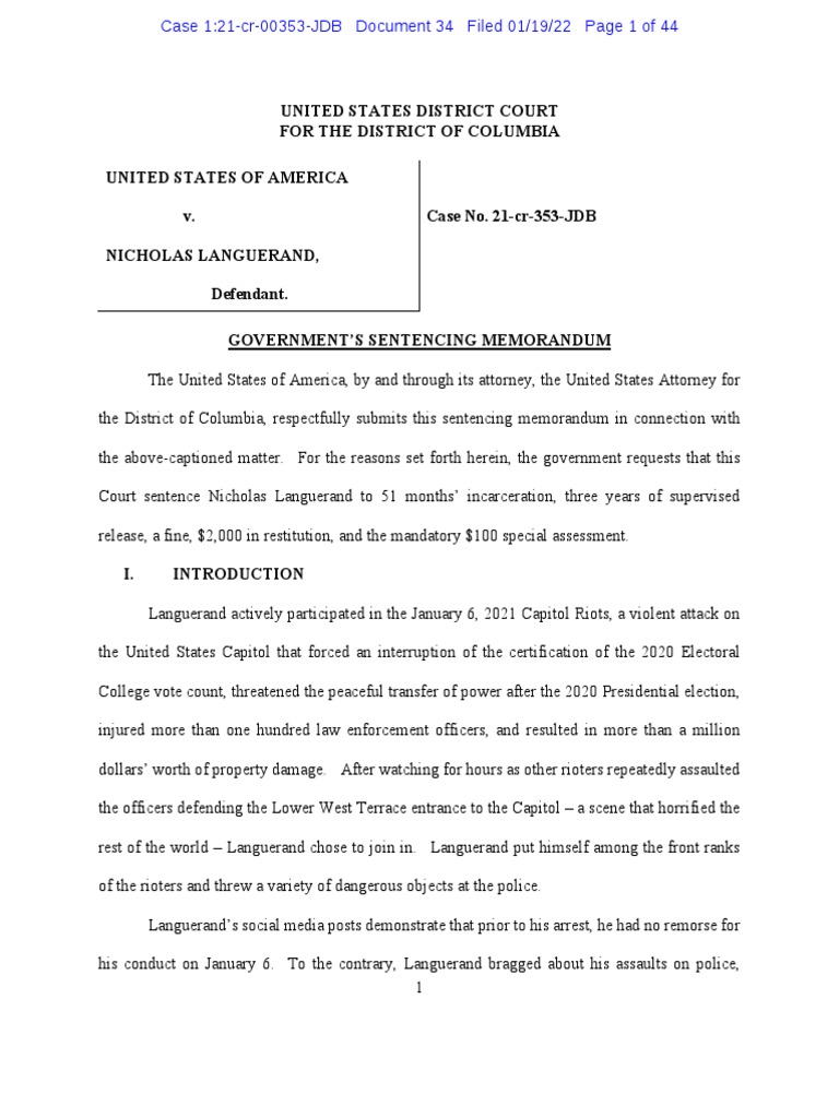 Sentencing Memorandum PDF United States Federal Sentencing