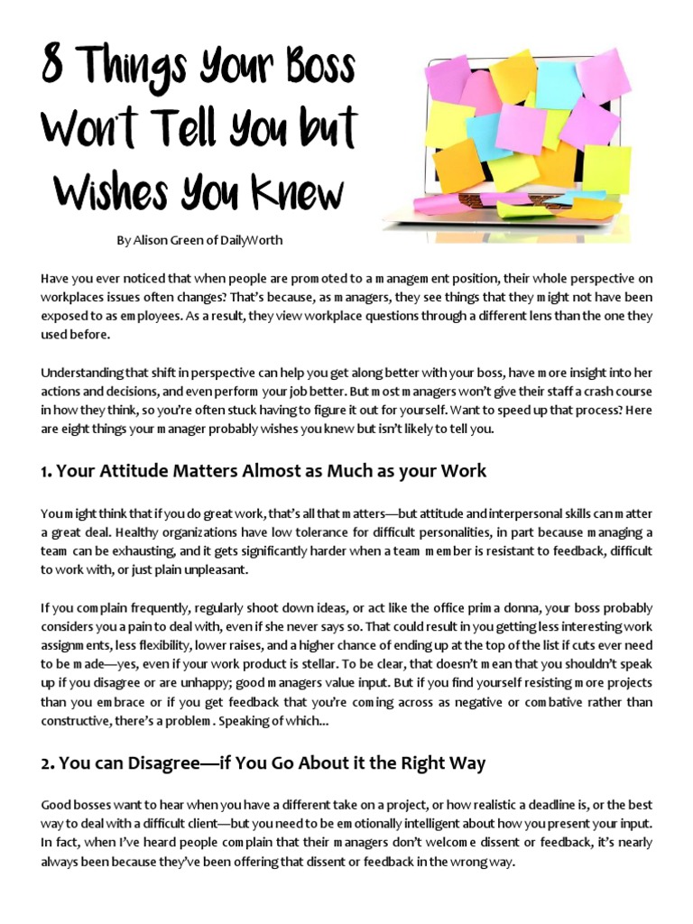 8 Things Your Boss Won't Tell You But Wishes You Knew PDF Reason