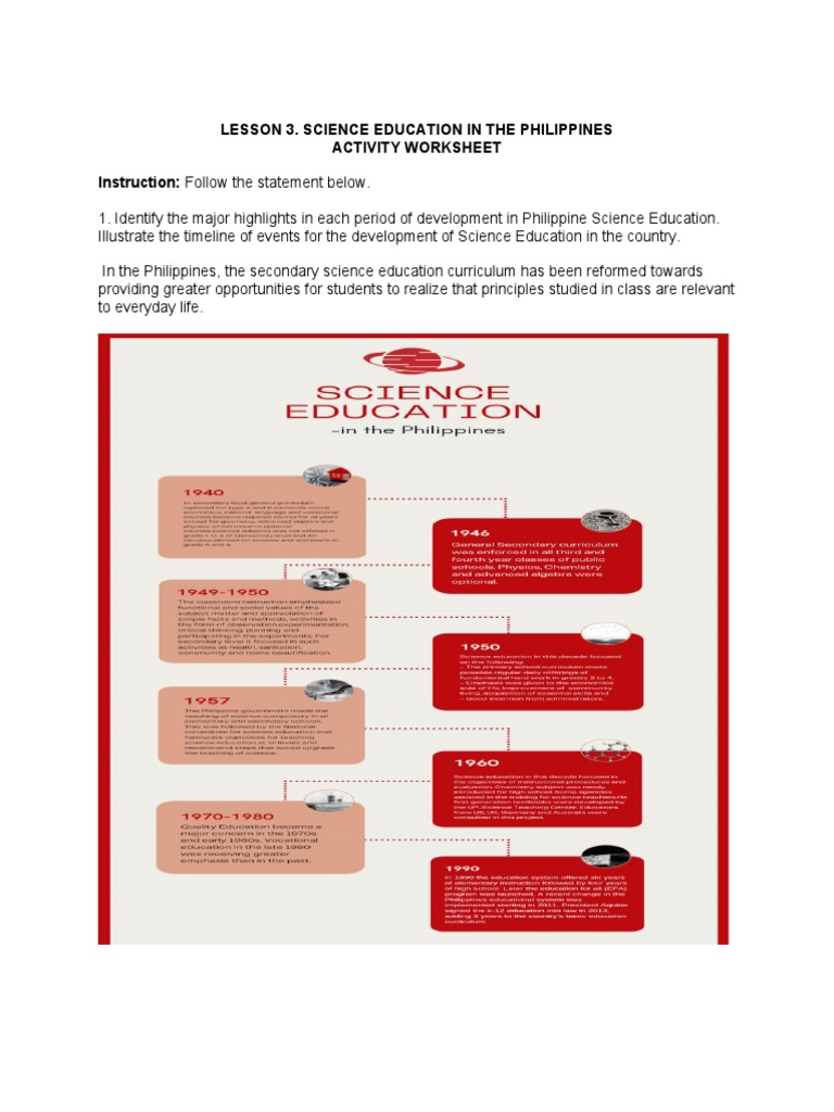 Lesson 3. Science Education in The Philippines Activity Worksheet ...