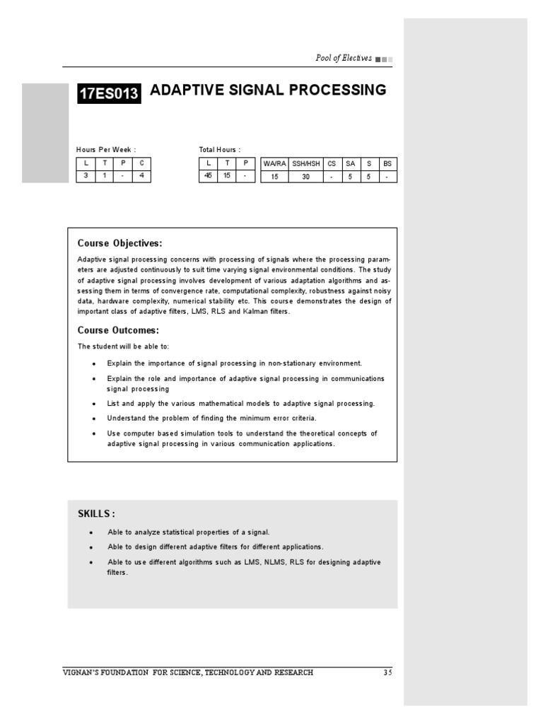 Adaptive Signal Processing Course Overview | PDF | Kalman Filter ...