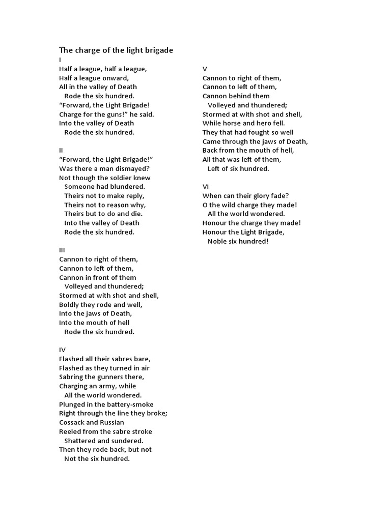 "Charge of the Light Brigade Poem" | PDF