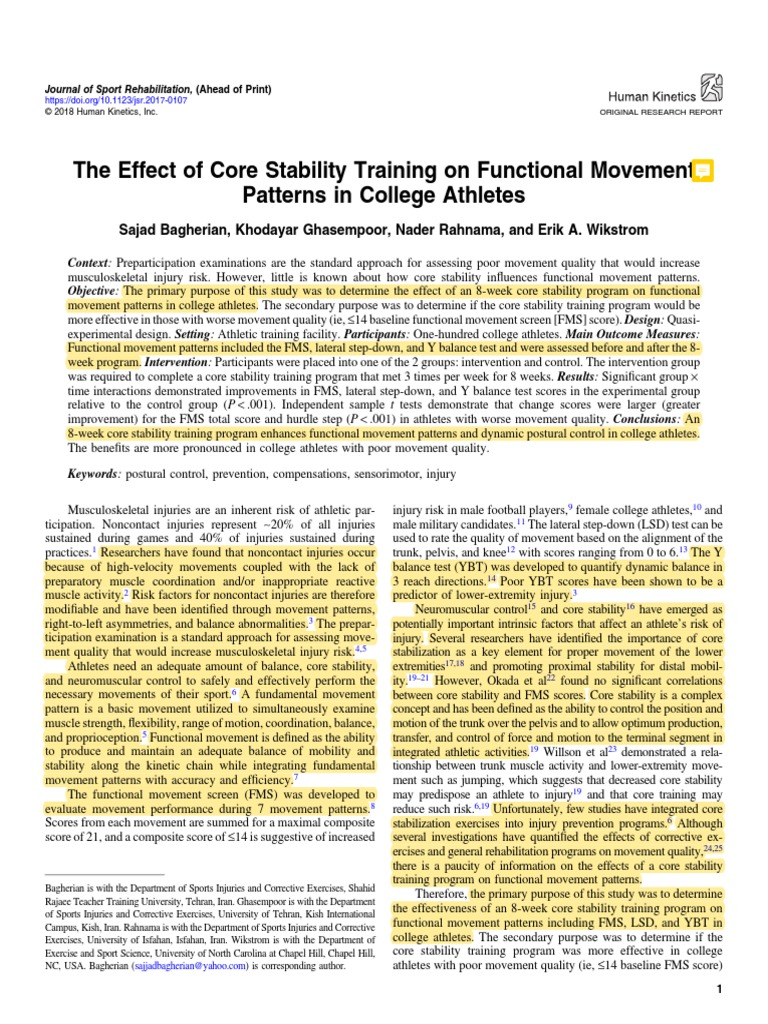 The Effect of Core Stability Training On Functional Movement PDF