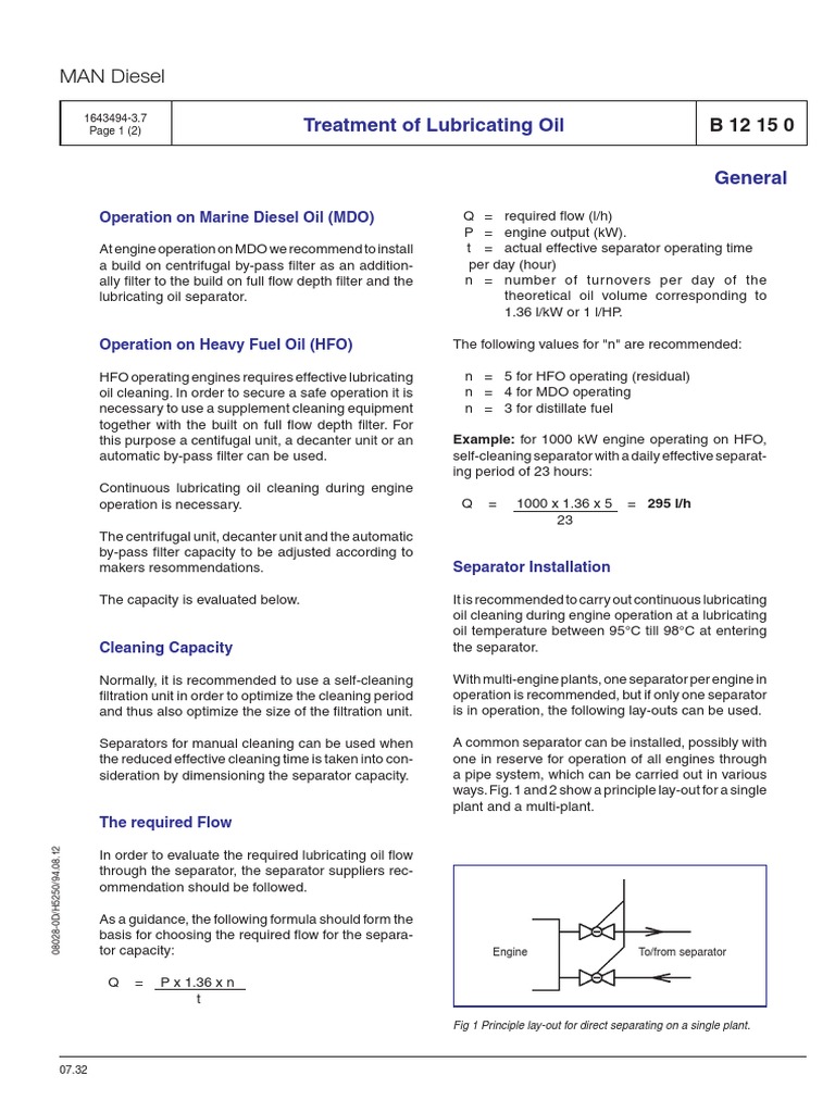 MAN Diesel Treatment of Lubricating Oil PDF Fuel Oil Lubricant