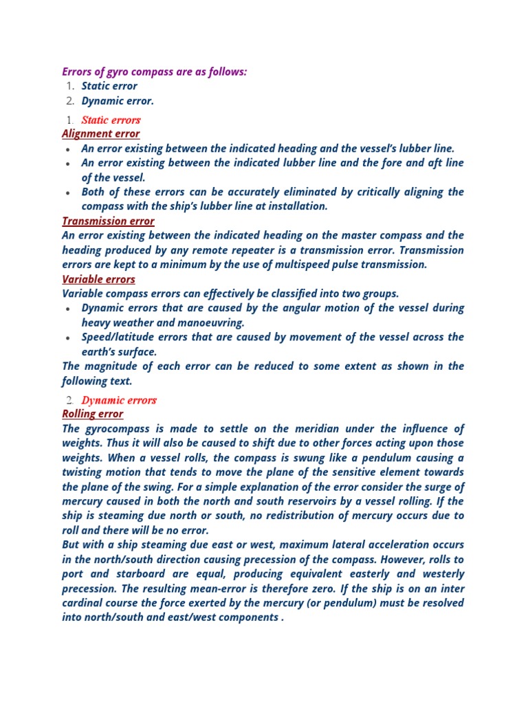 Errors of Gyro Compass PDF Rotation Gyroscope