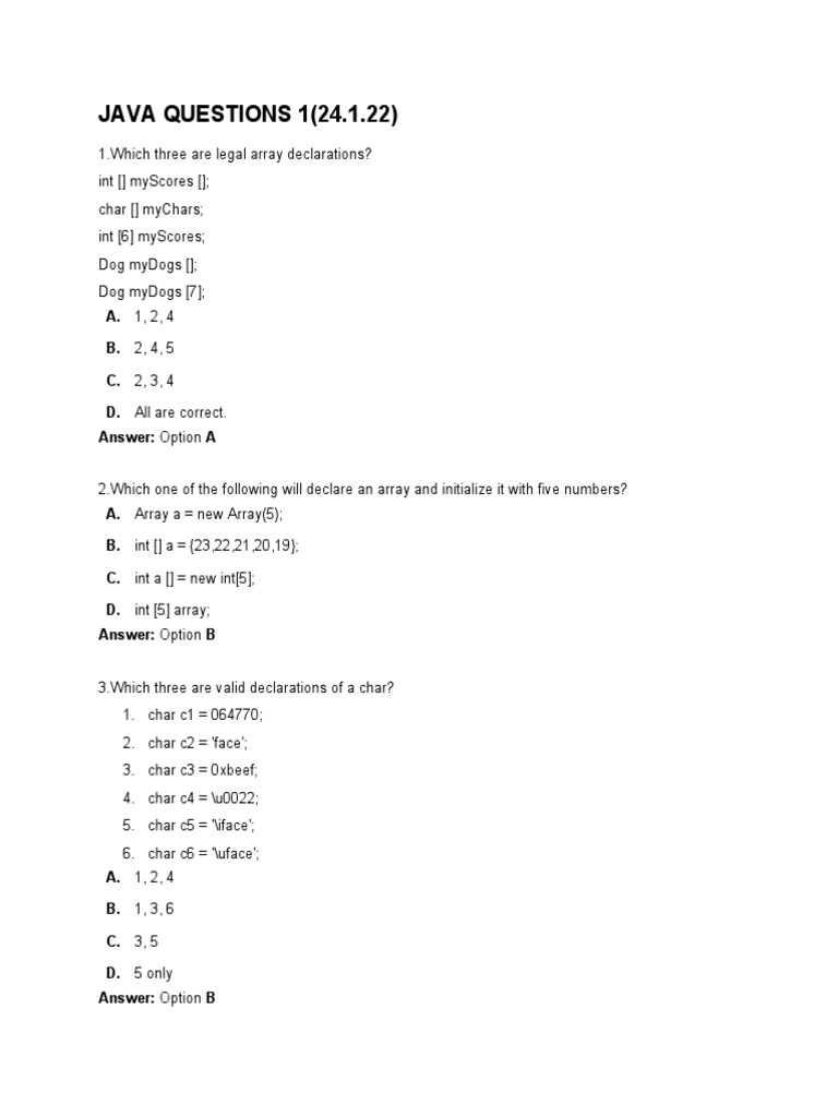 Java Array and Exception Questions | PDF | Class (Computer Programming ...