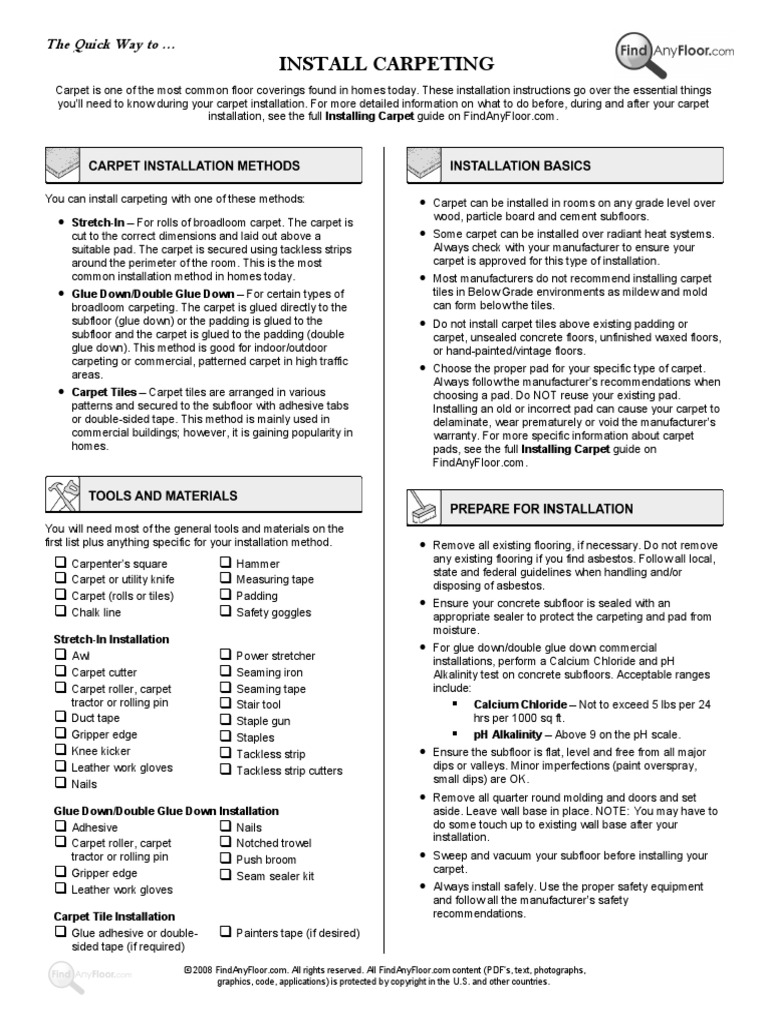 Install Carpeting The Quick Way To PDF Flooring Carpet