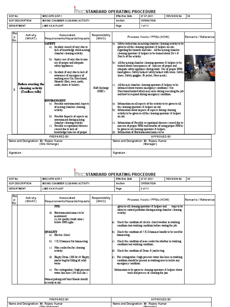 Lime Kiln Plant Cleaning SOP | PDF | Personal Protective Equipment ...