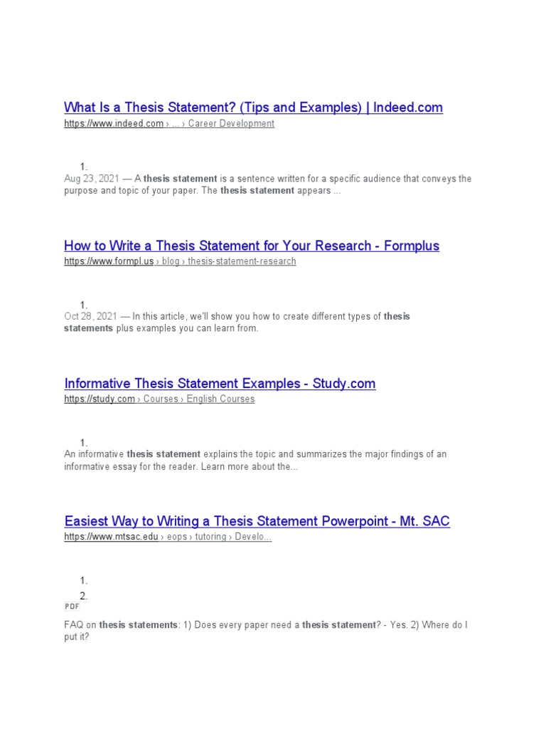 Career Development: Thesis Statement Thesis Statement | PDF | Essays ...