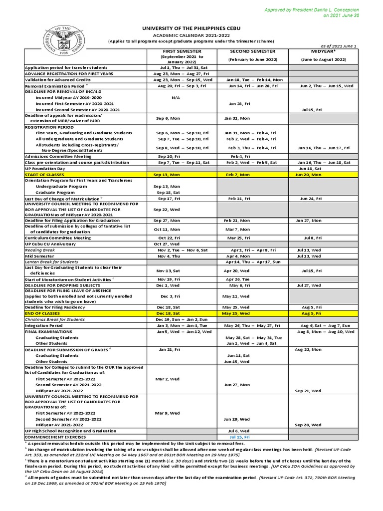 2021 2022 UP Cebu Academic Calendar MAIN 20210630 Approved PDF