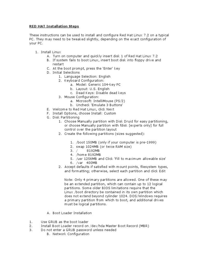 RED HAT Installation Steps | PDF | Booting | Computer Hardware