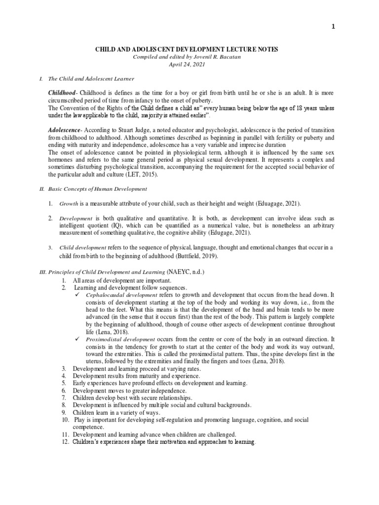 Child And Adolescent Development Lecture Notes Pdf Attention