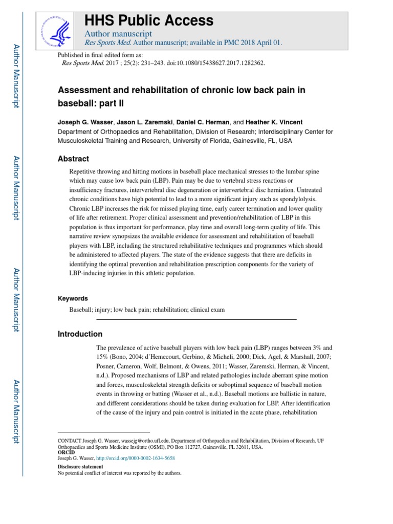 Chronic Low Back Pain in Baseball: Rehab Guide | PDF | Medical Imaging ...