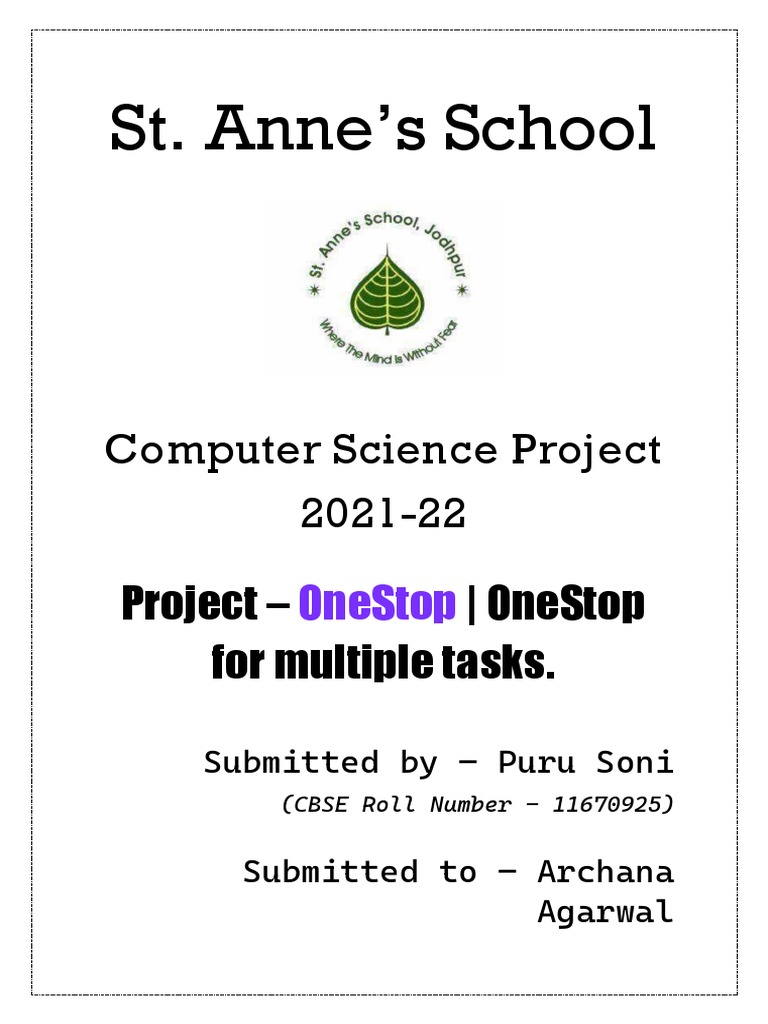 St. Anne'S School: Computer Science Project 2021-22 Project - Onestop ...