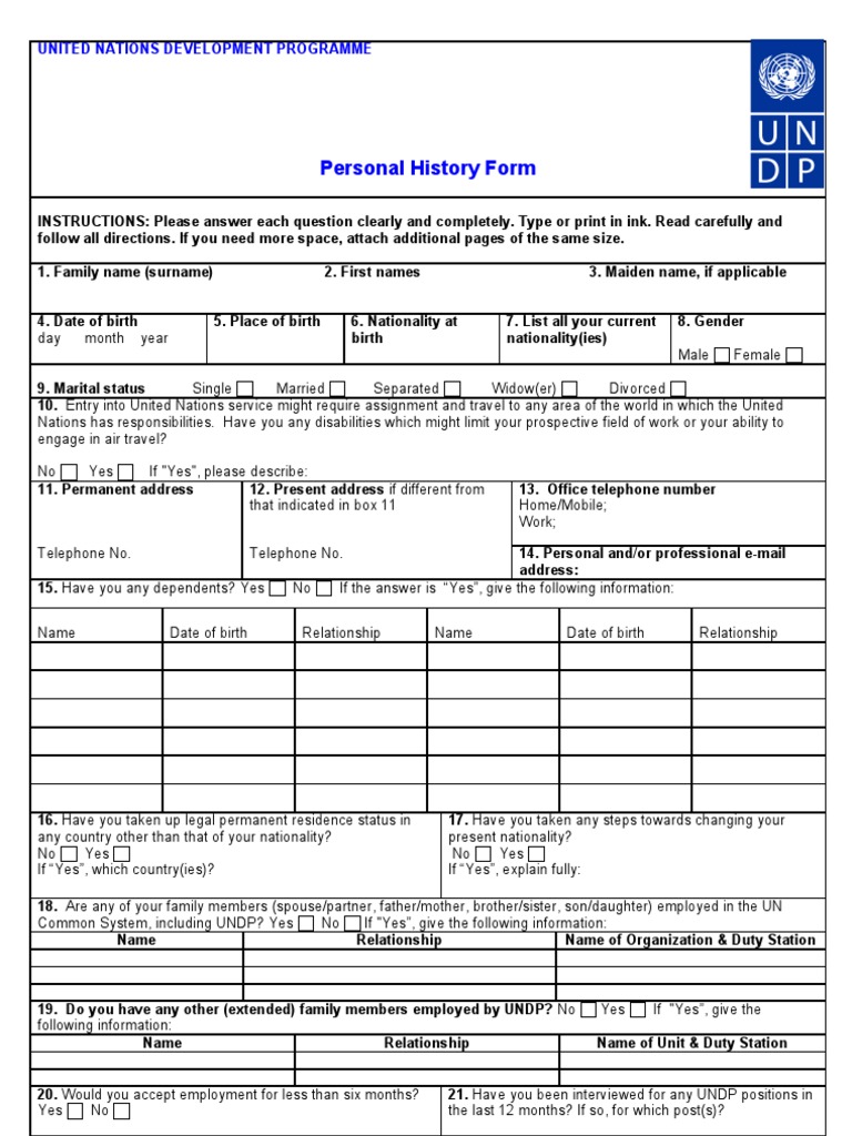 UNDP Personal History Form Guide | PDF | Diploma | Academic Degree