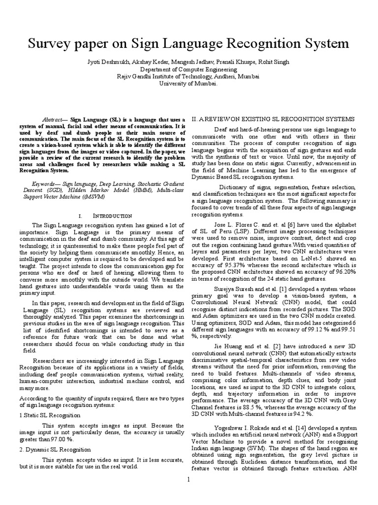 Sign Language Recognition System Review | PDF | Image Segmentation ...