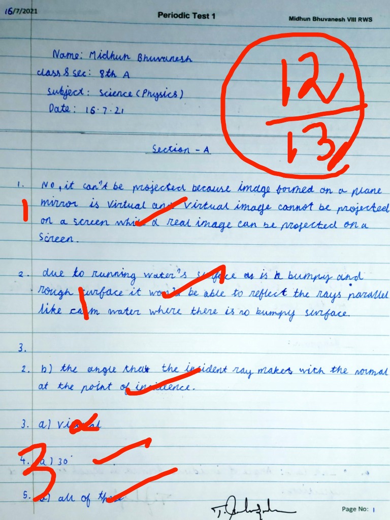 PT 1 Physics Answer Sheet-340370 | PDF