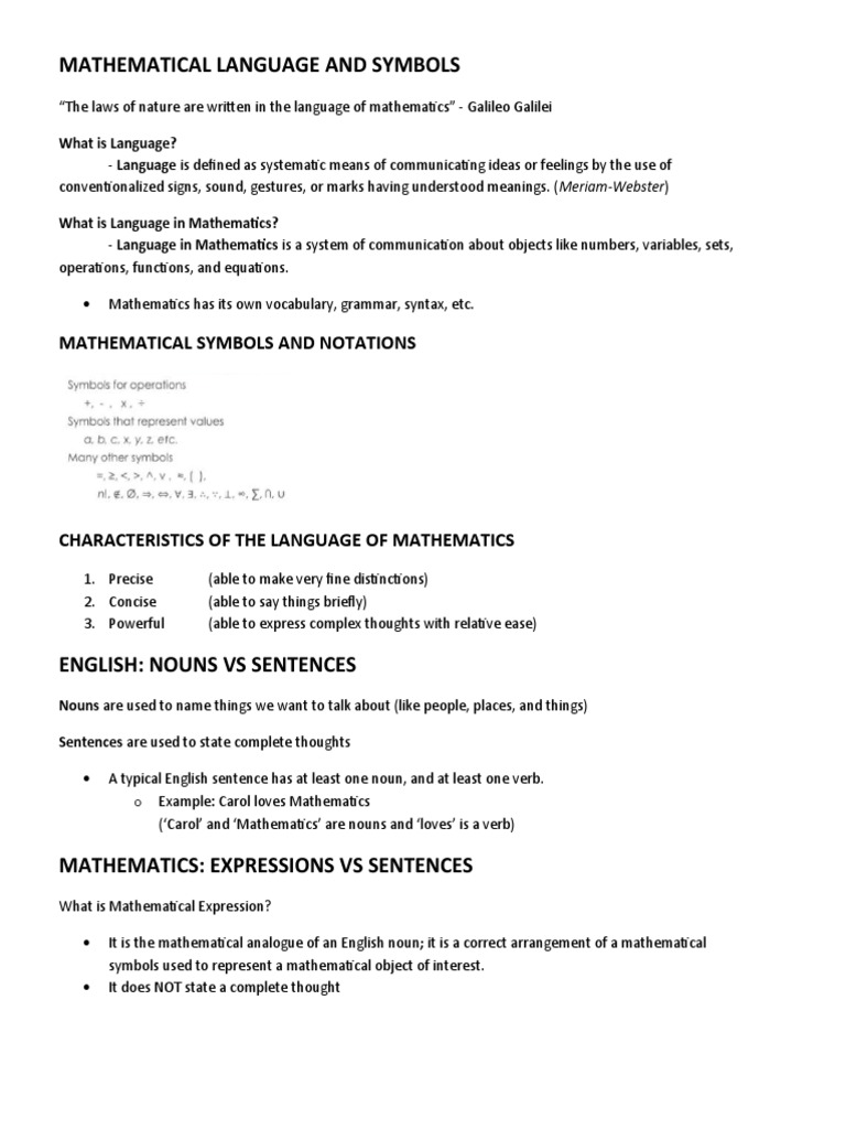 mathematical language and symbols essay