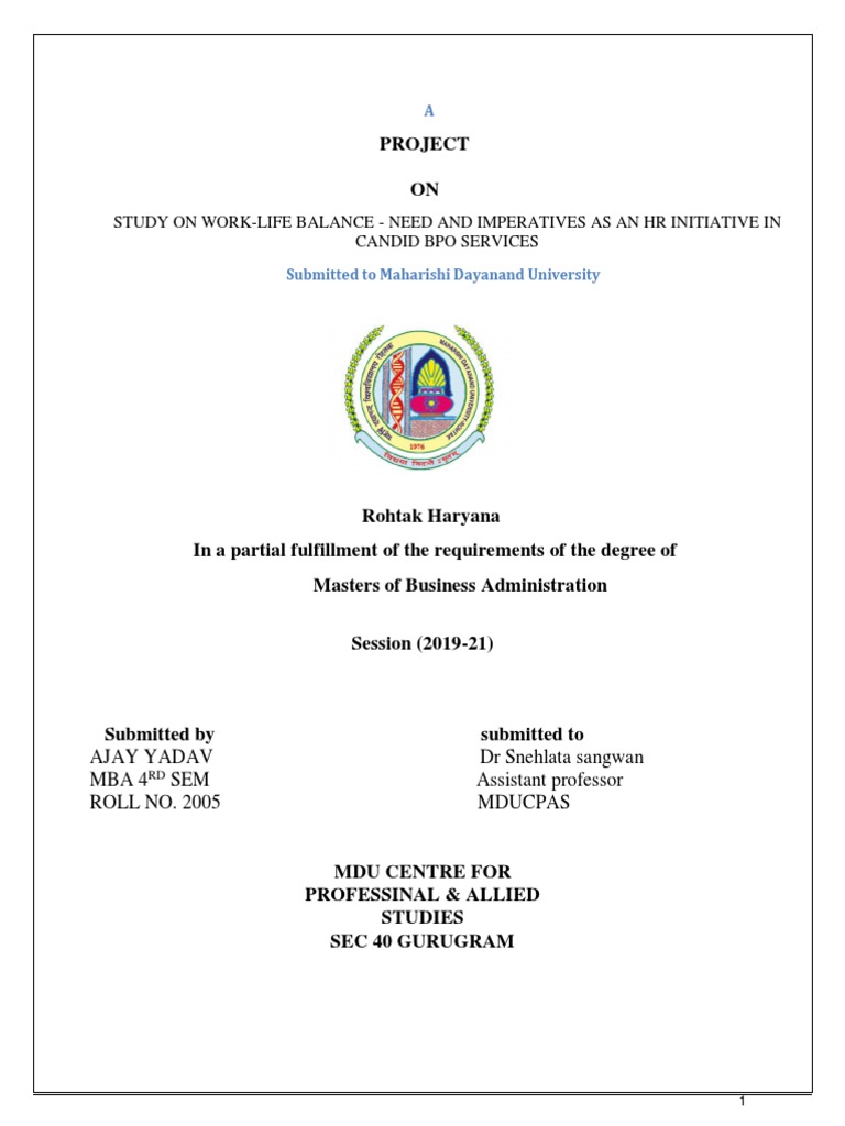 Work Life Balance Project | Download Free PDF | Employment | Sales