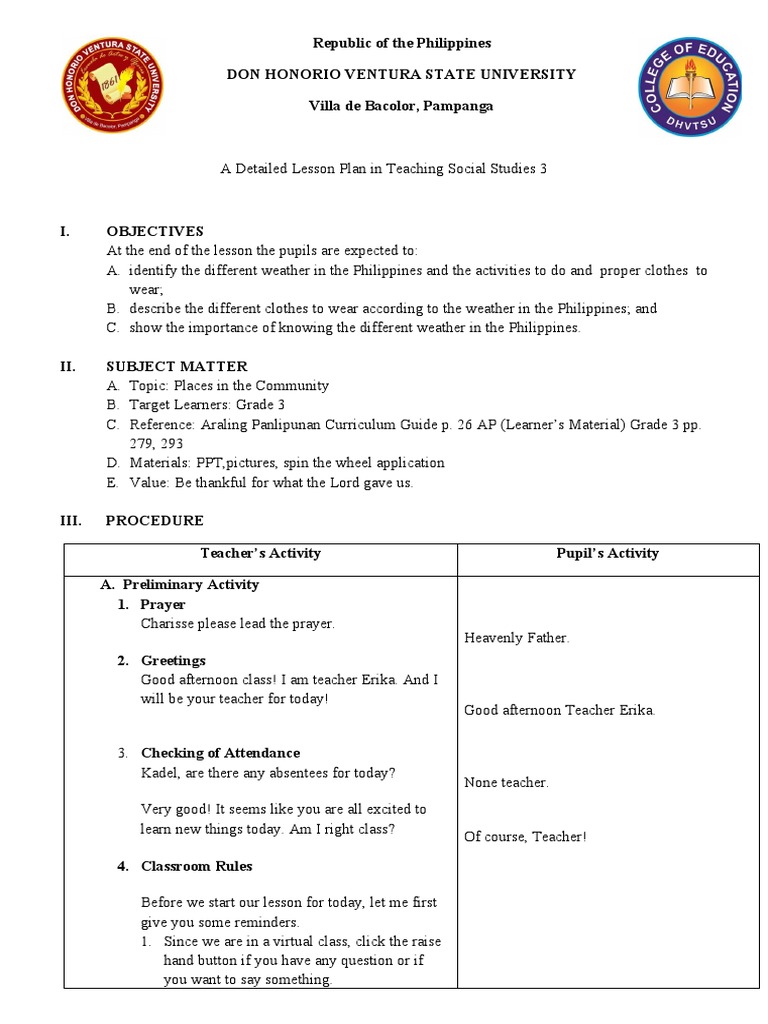 Detailed Lesson Plan in Social Studies | PDF | Teachers | Lesson Plan