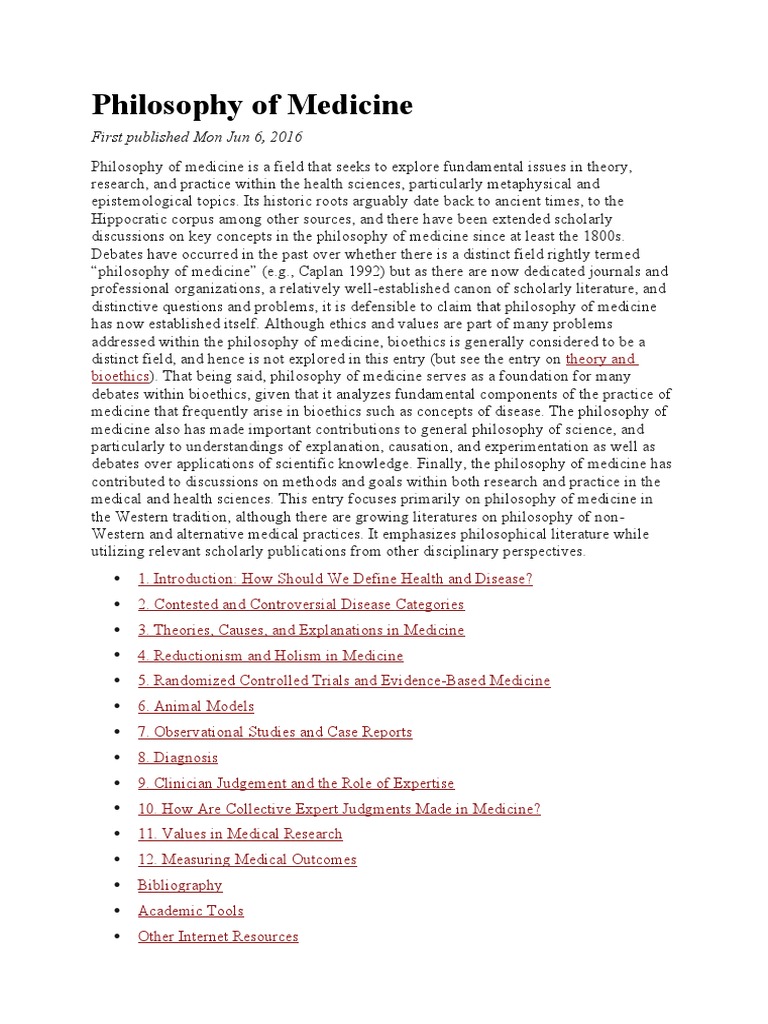 Philosophy of Medicine | Download Free PDF | Randomized Controlled ...
