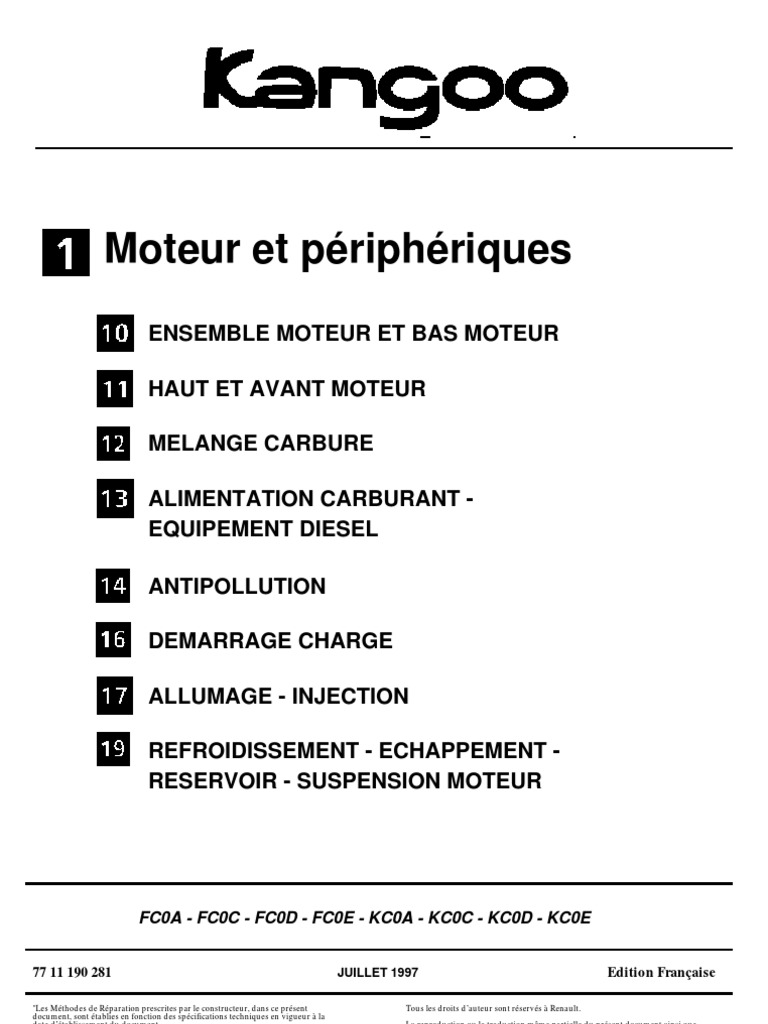 Revue Technique Kangoo 1 9 D Pdf Gratuit KANGOO - Moteur Et Périphériques | PDF | Injection (moteur) | Suspension  (Véhicule)