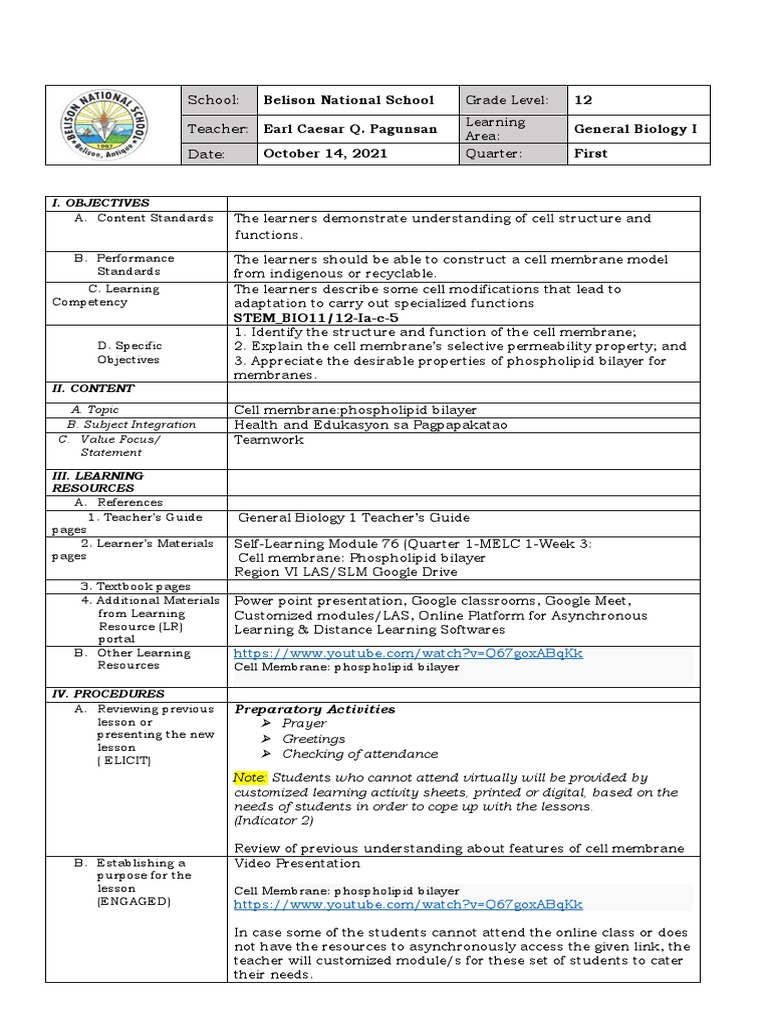 Lesson 6 - Cell Membrane Phospholipid Bilayer | PDF | Lipid Bilayer ...
