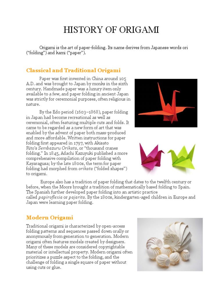 History of Origami Classical and Traditional Origami PDF