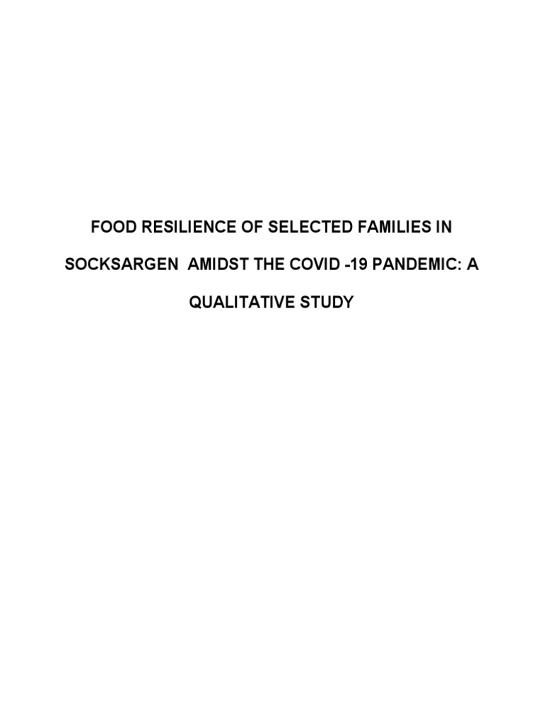 Food Resilience in SOCKSARGEN During COVID-19 | PDF | Food Security ...