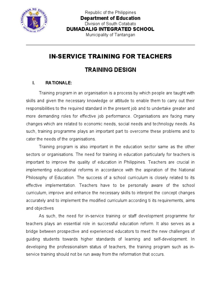 In-Service Training Program for Teachers | PDF | Teachers | Curriculum