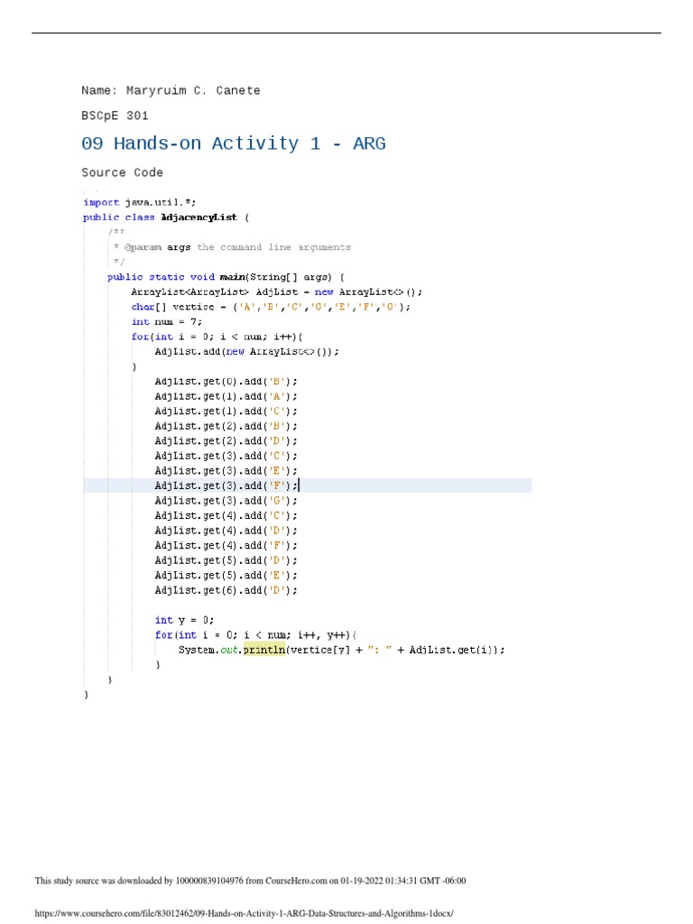 09 Hands-On Activity 1 - Arg: Name: Maryruim C. Canete Bscpe 301 | PDF ...
