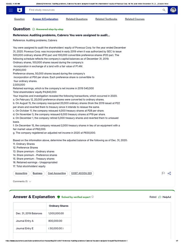 Reference: Auditing Problems, Cabrera You Were Assigned To Audit ...