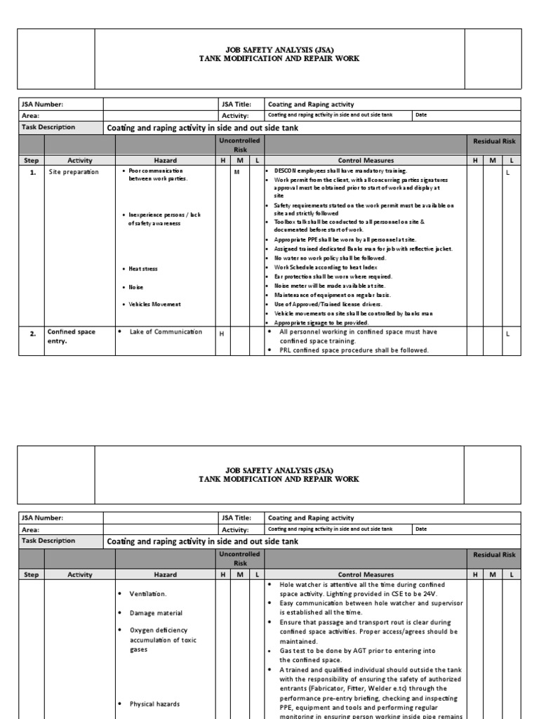 JSA for Coating and Raping Activities | PDF | Labor Relations ...
