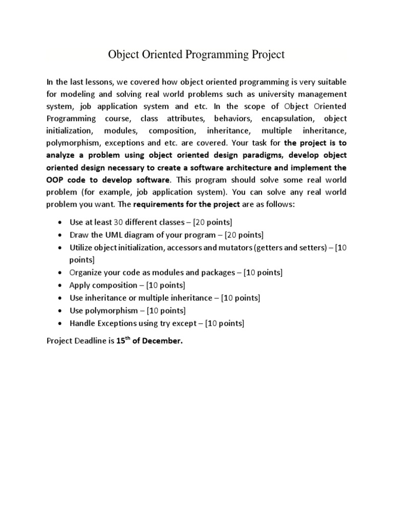 Object Oriented Programming Project | PDF