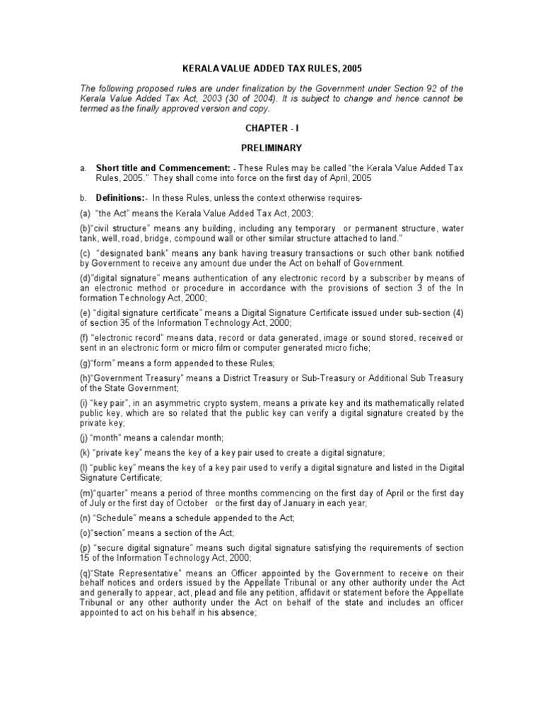 Kerala Value Added Tax Rules, 2005 PDF Sales Taxes In The United