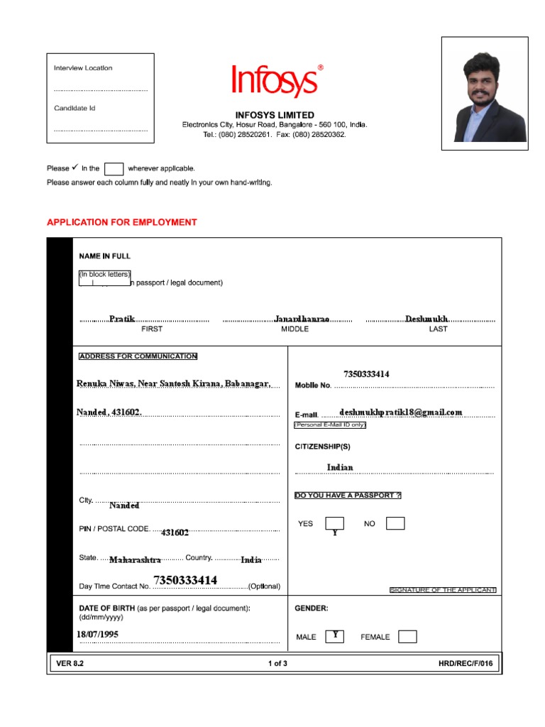 Infosys Application Form PDF