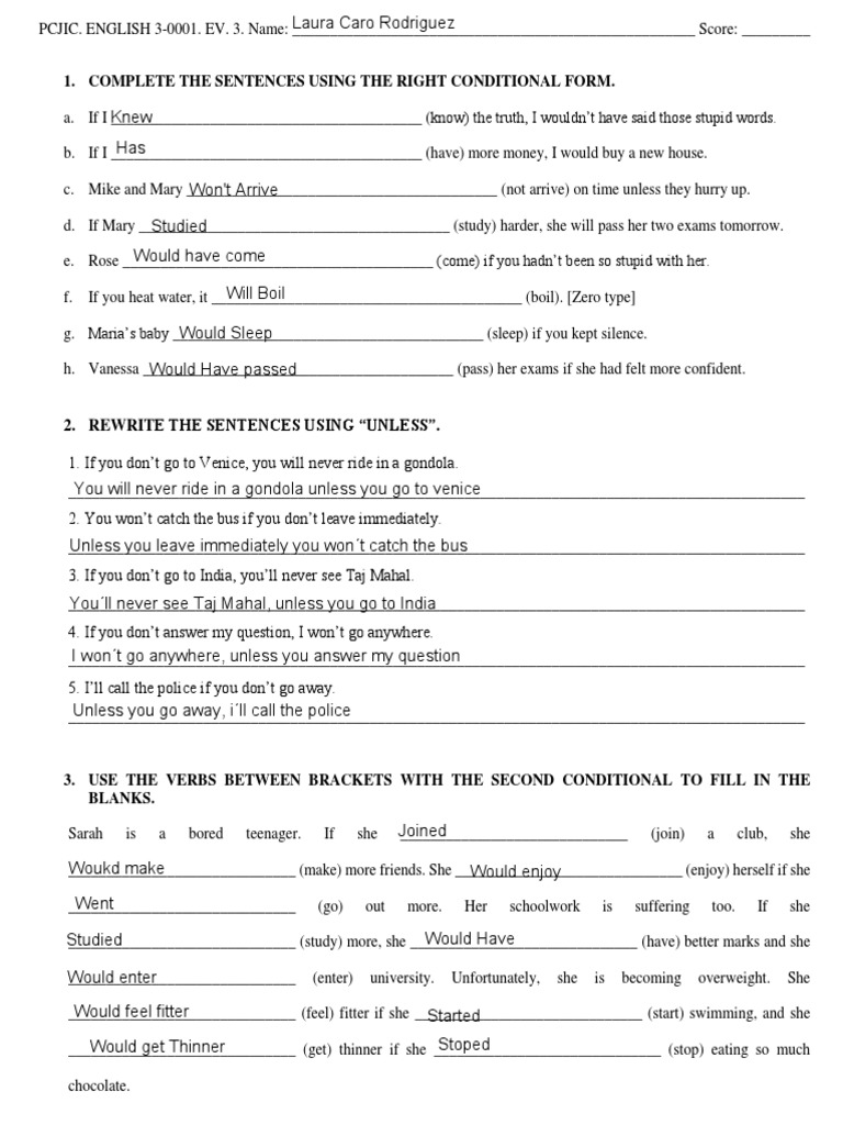 Complete The Sentences Using The Right Conditional Form | PDF | Linguistics