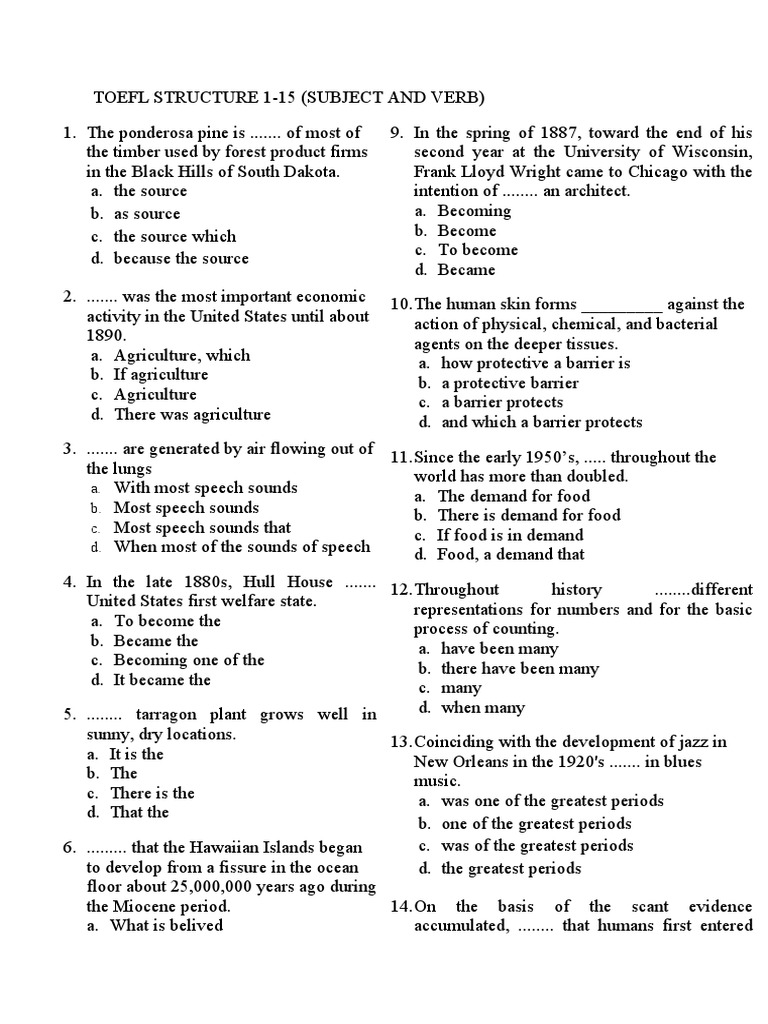 Toefl Structure 1 Pdf Social Science
