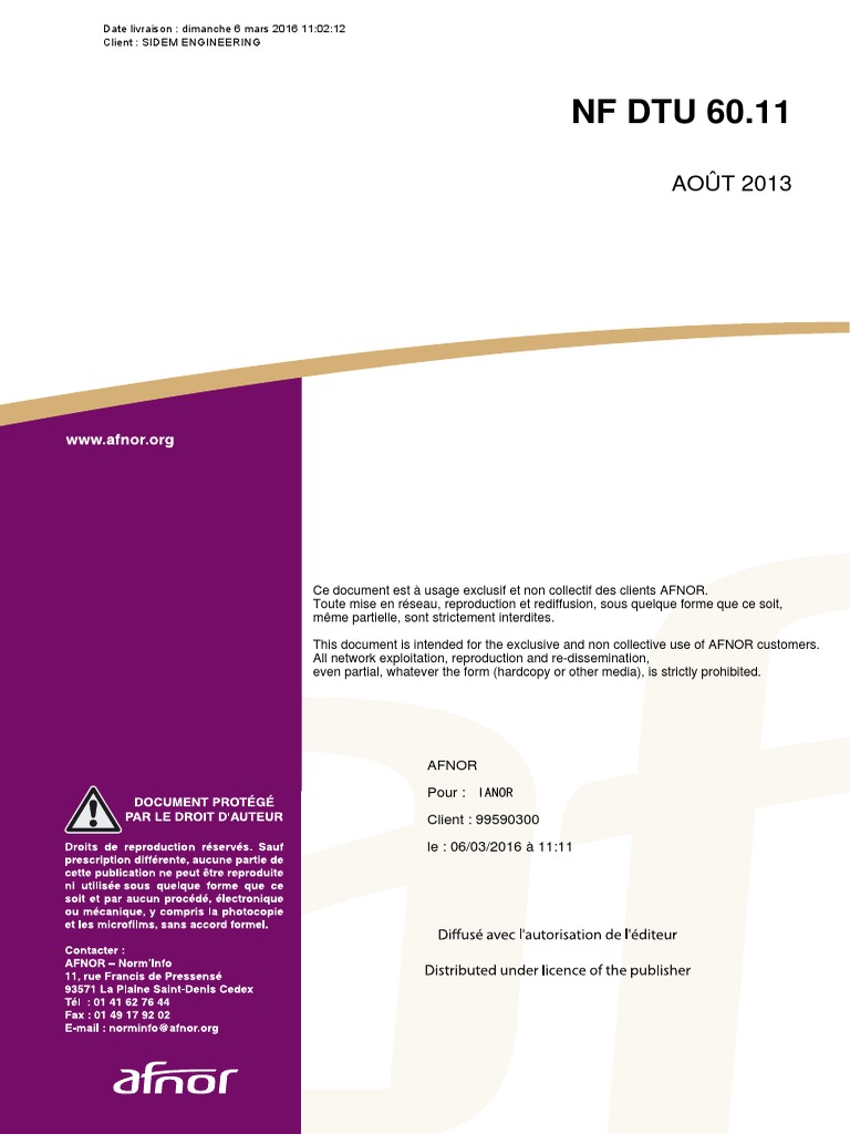 NF Dtu 60.11-2013 | PDF | Robinet (plomberie) | Code de la construction ...