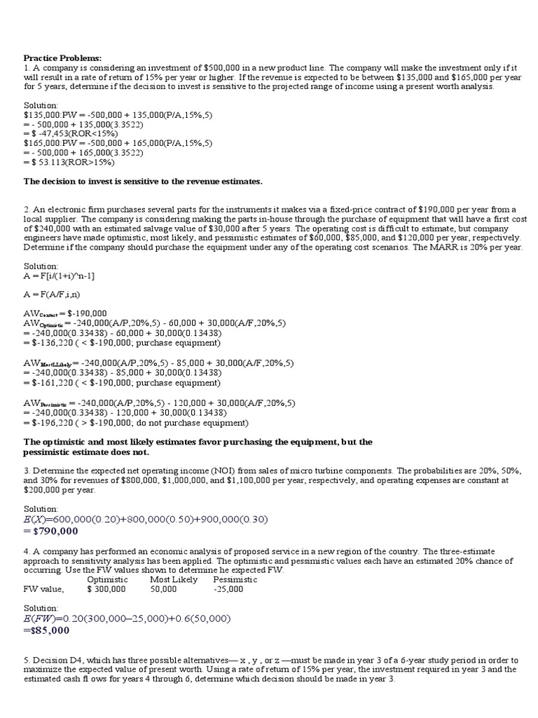 Investment Sensitivity Analysis | PDF | Economics | Business