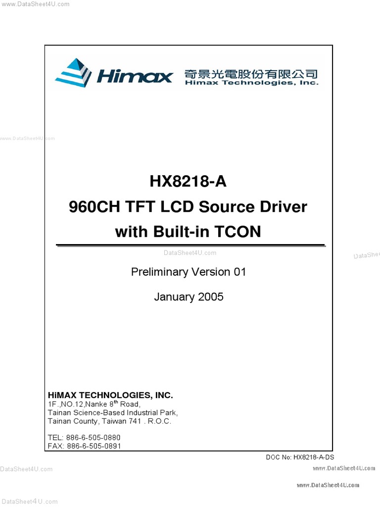 HX8218-A 960CH TFT LCD Source Driver With Built-In TCON: Preliminary ...