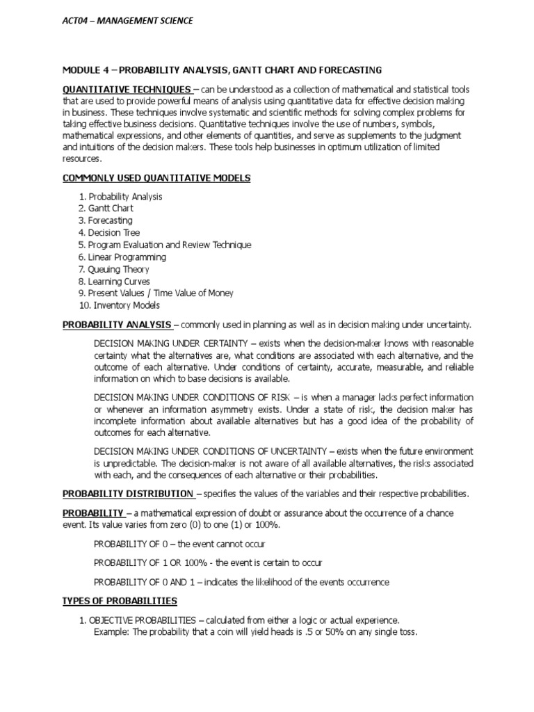 Probability Analysis and Forecasting Techniques | PDF | Decision Making ...
