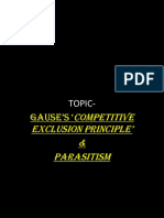 Competitive Exclusion Principle' & Parasitism: Gause's