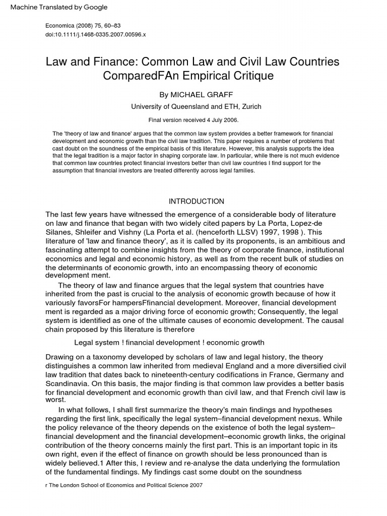 Law and Finance: Common vs Civil Law | PDF | Common Law | Economics